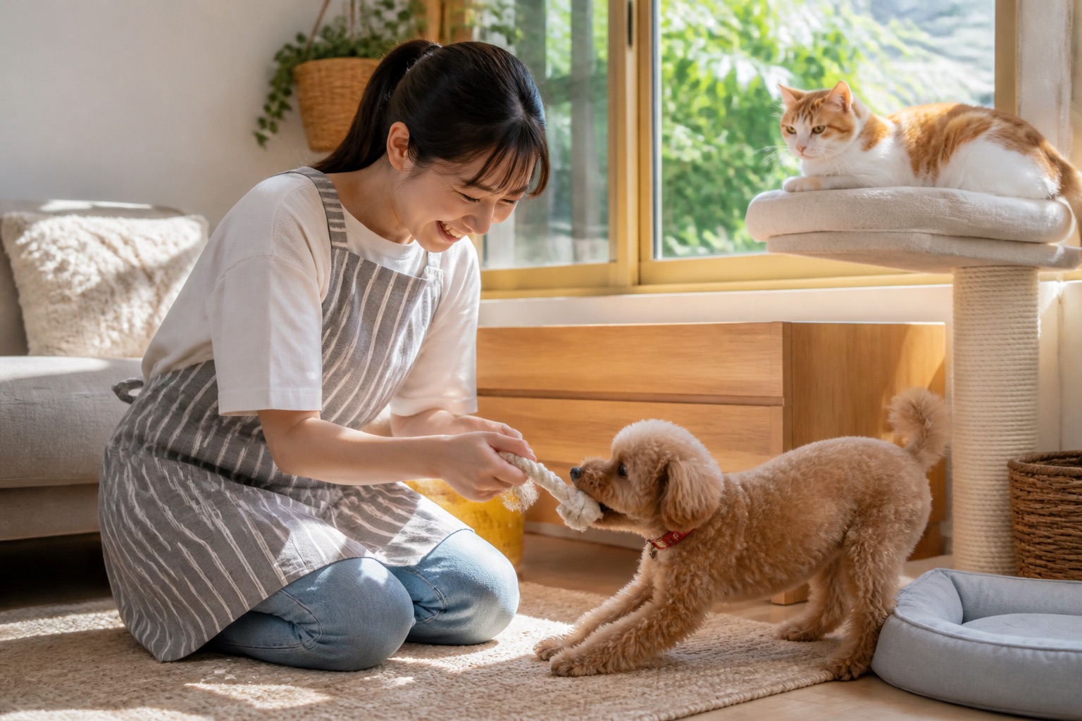 自宅で犬と猫のお世話をするペットシッター